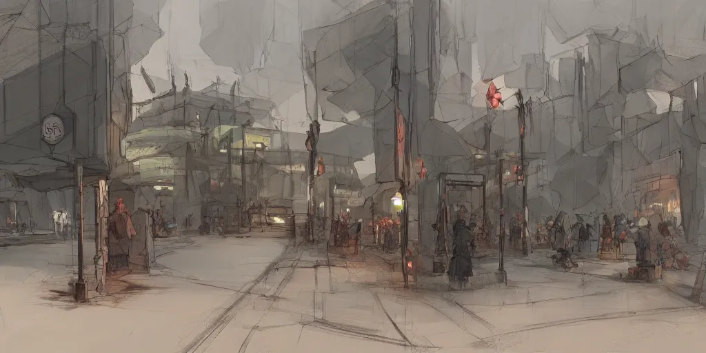 Prompt: concept art of a bus stop with walls for the far north in style of marc simonetti