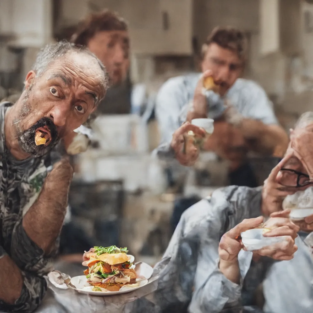 Image similar to A man looking in disgust at his lunch