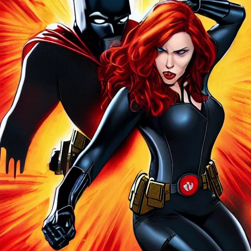 Image similar to black widow from avengers punching batman, hi - res, photograph