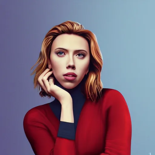 Image similar to portrait of scarlet johansson, highly detailed, centered, solid color background, digital painting