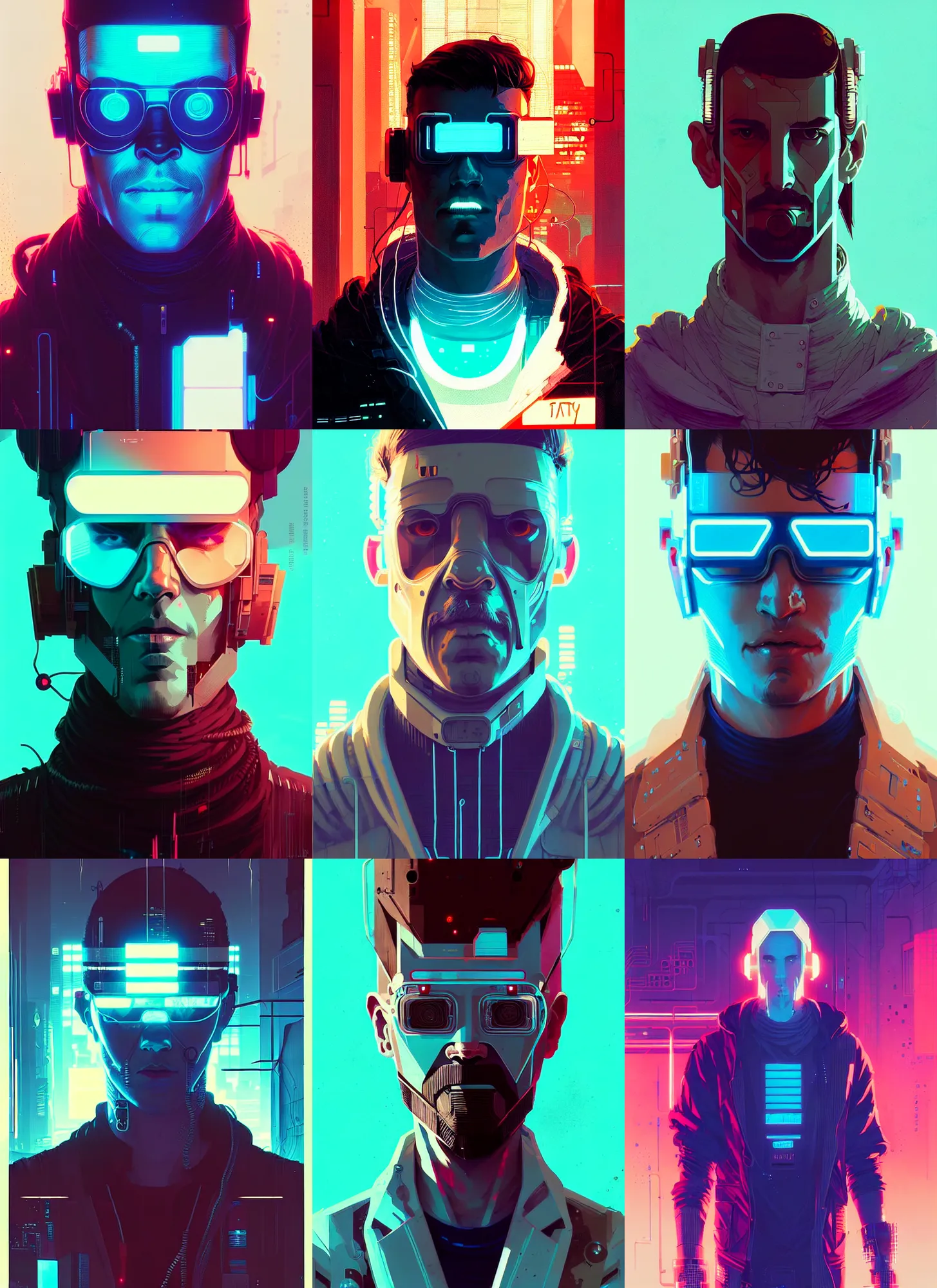 Image similar to cyberpunk synth - wave highly detailed portrait man cyberpunk, by atey ghailan, by greg rutkowski, by greg tocchini, by james gilleard, by joe fenton, by kaethe butcher, dynamic lighting, gradient light blue, brown, blonde cream and white color scheme, grunge aesthetic