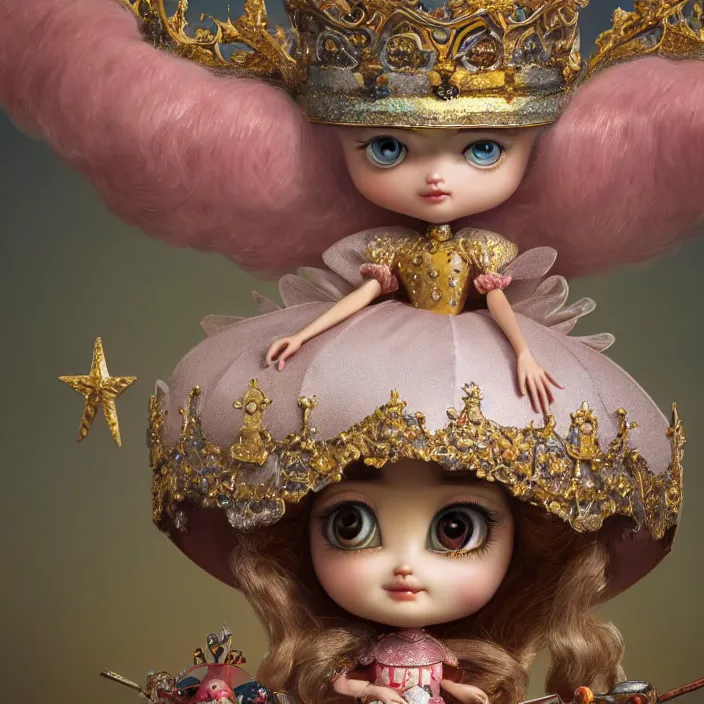 Prompt: highly detailed closeup, profile portrait of a tin toy fairytale princess wearing a crown, unreal engine, nicoletta ceccoli, mark ryden, earl norem, lostfish, global illumination, detailed and intricate environment