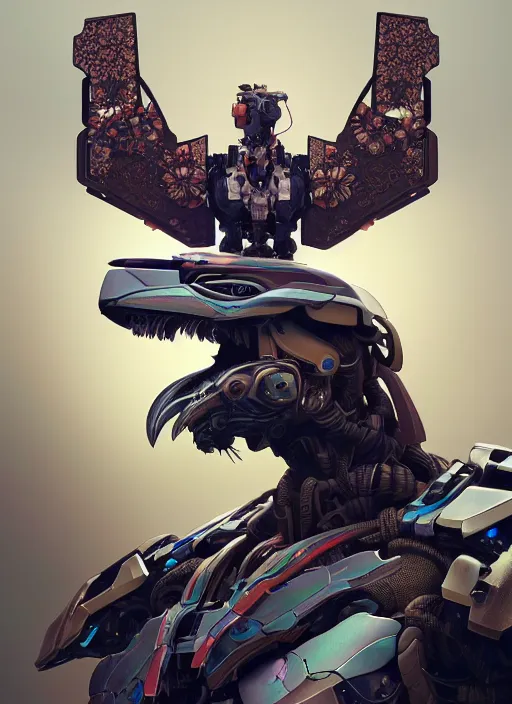 Image similar to symmetry!! portrait of a hybrid robot eagle sitting on the shoulder, floral! horizon zero dawn machine, intricate, elegant, highly detailed, ray tracing, digital painting, artstation, concept art, smooth, sharp focus, illustration, art by artgerm and greg rutkowski and alphonse mucha, 8 k