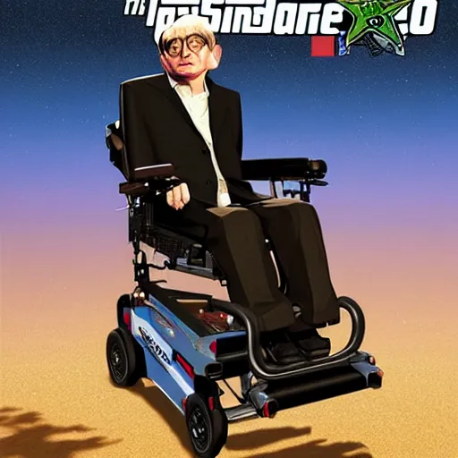 Prompt: Stephen Hawking in GTA 5, cover art by Stephen Bliss, boxart, loading screen