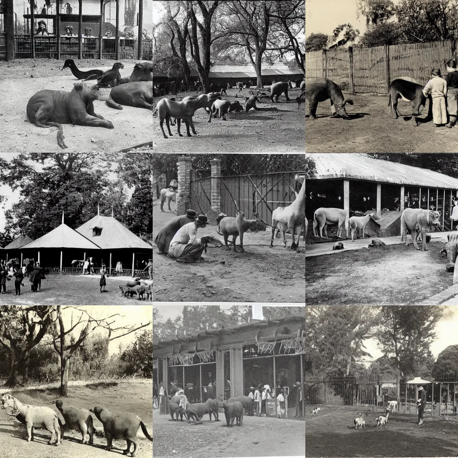 Prompt: an Old photograph of a 1920s Zoo