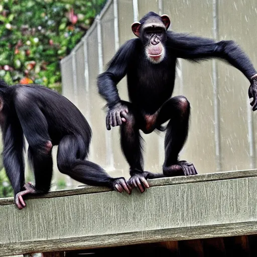 Image similar to 3 Chimps Fighting on the Ramp to Noah's Ark as it Starts to rain