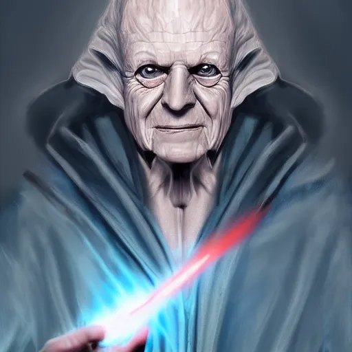 Image similar to emperor palpatine in robes, high detail, digital painting, clear focus, concept art,