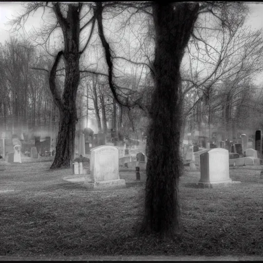 Image similar to haunted cemetery, dark, found footage, black and white, high resolution