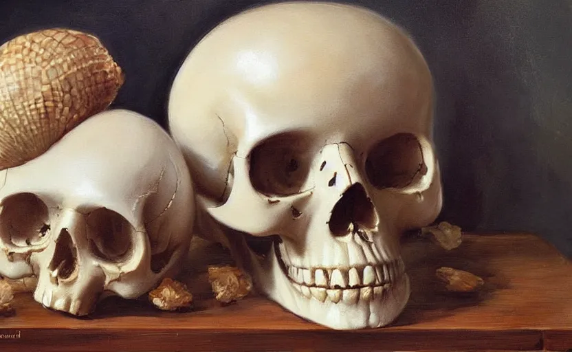 Prompt: Alchemy seashell Skull. By Konstantin Razumov, highly detailded