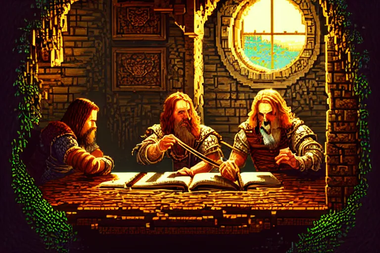 Image similar to the bard's tale, beautiful detailed pixelart by albertov, intricate details, beautiful, dithered gradients, volumetric lighting, cgsociety, artstation, smooth, sharp focus, 2 d illustration, amazing art by dan mumford, old school computer game graphics, crpg, d & d, pixel art