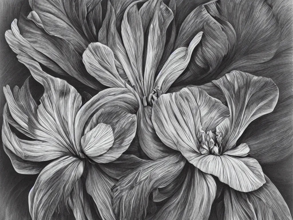 Image similar to Iris flower. Painting by Alex Grey, Karl Blossfeldt