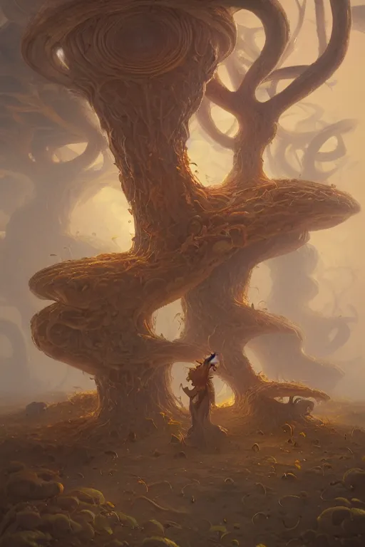 Image similar to portrait of mushroomfolk by Peter Mohrbacher and Peter Gric, volumetric lighting, good composition, trending on artstation, polarizer filter, in the golden hour