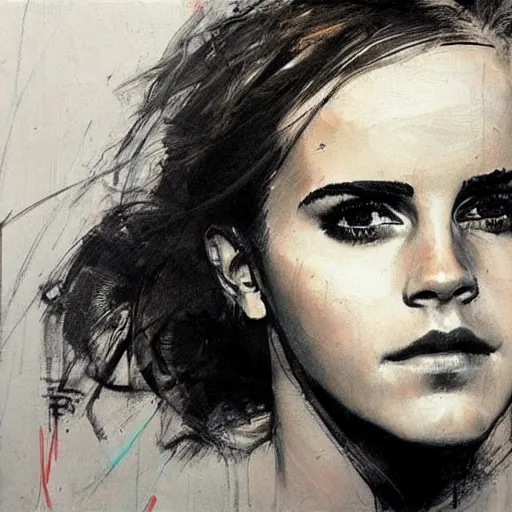 Prompt: portrait of emma watson, artwork by guy denning,