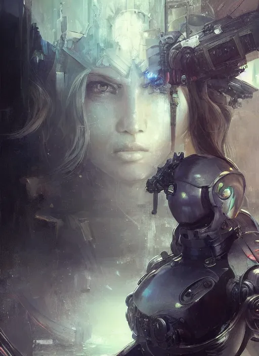 Image similar to beautiful painting by jeremy mann, a female holy mecha paladin absurdly beautiful, elegant, ultrafine hyperrealistic detailed face illustration by zeen chin and artgerm and greg rutkowski, intricate linework, sharp focus, smooth, octopath traveler, final fantasy, unreal engine highly rendered, global illumination, dramatic lighting, 8 k