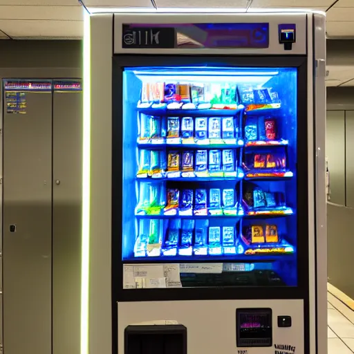 Prompt: vending machine, liminal space, photography, plasma display, ray tracing reflections