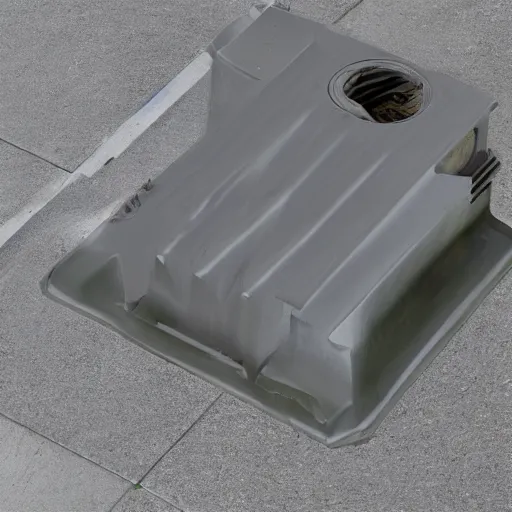 Prompt: broken angular machine vent on the concrete