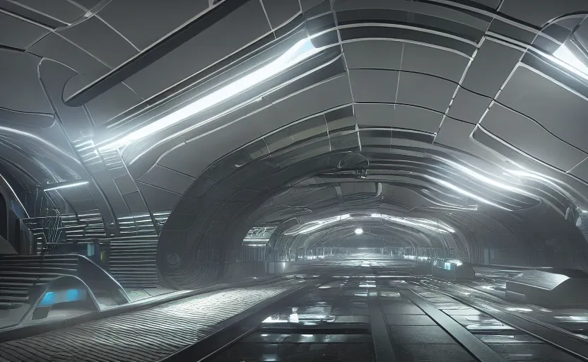 Image similar to Futuristic cyber subway station , octane render, artstation trending, highly detailded