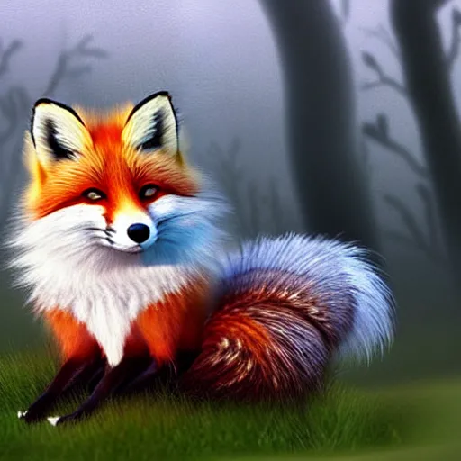 Prompt: well fluffy fox, snow, photo, photorealistic
