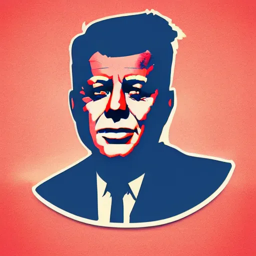 Image similar to individual jfk portrait fallout 7 6 retro futurist illustration art by beeple, sticker, colorful, illustration, highly detailed, simple, smooth and clean vector curves, no jagged lines, vector art, smooth andy warhol style