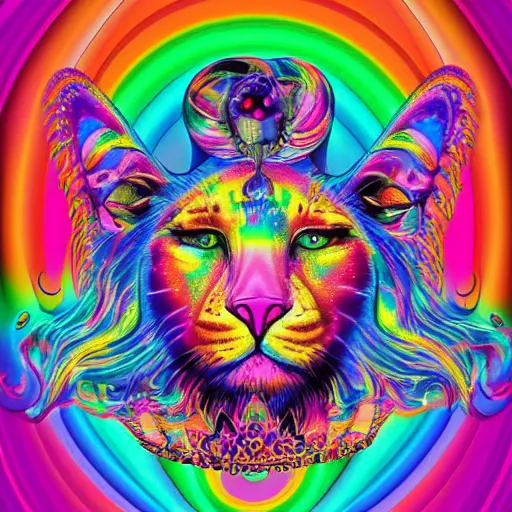 Image similar to lisa frank album cover design design depicting the alter to the ai machine gods, beautiful digital art