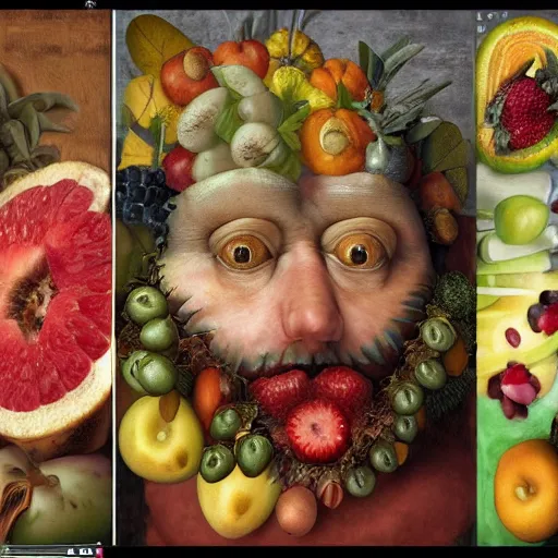 Prompt: giuseppe arcimboldo it, made with fruits, unreal engine