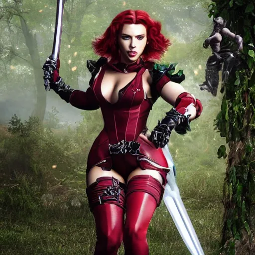 Image similar to Scarlett Johansson as Ivy from Soul Calibur