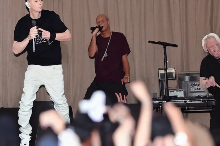 Image similar to eminem perfoming at elderly home