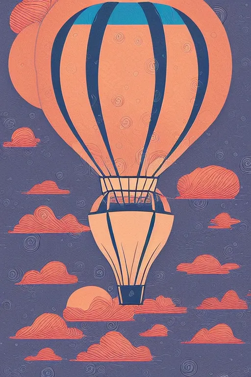 Prompt: sunrise mountain water hot air balloon illustration vector digital art by amiyakinyu trending on artstation