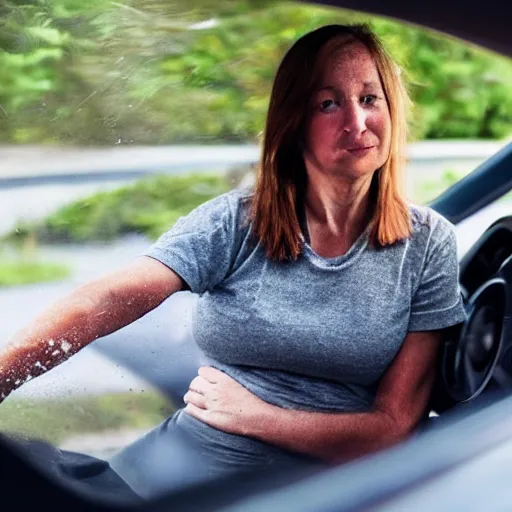 Image similar to woman driving a car made of flesh