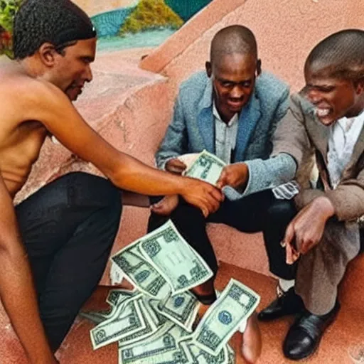 Image similar to rich person flexing their cash to poor people