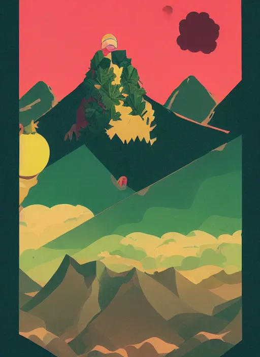 Image similar to profile picture by sachin teng x ofwgkta, mountain top, marijuana, organic painting, hard edges, masterpiece, smoke clouds, asymmetrical, green, matte paint, energetic