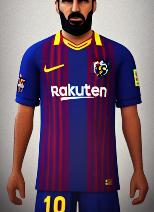 Prompt: portrait of sadam hussain, head and torso, fc barcelona jersey number 1 0, dark blue, maroon red, unreal engine 5, trending on artstation, octane render