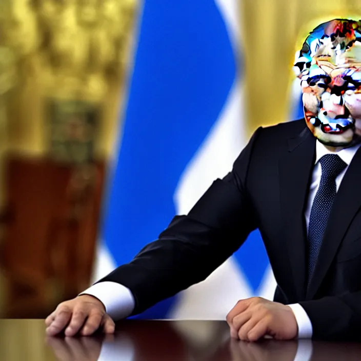 Image similar to hyperrealistic photo of russian president as a reptiloid, hd, 4 k / 8 k, award - winning