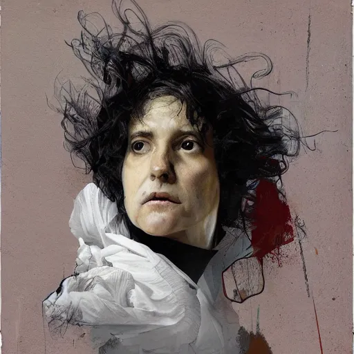 Prompt: portrait no. 1, mixed media, by lee ellis and francisco goya and james gurney and wlop