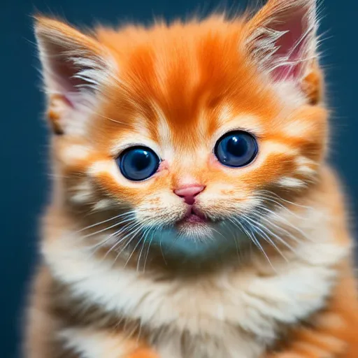 Image similar to happy cute fluffy orange tabby kitten, studio lightning