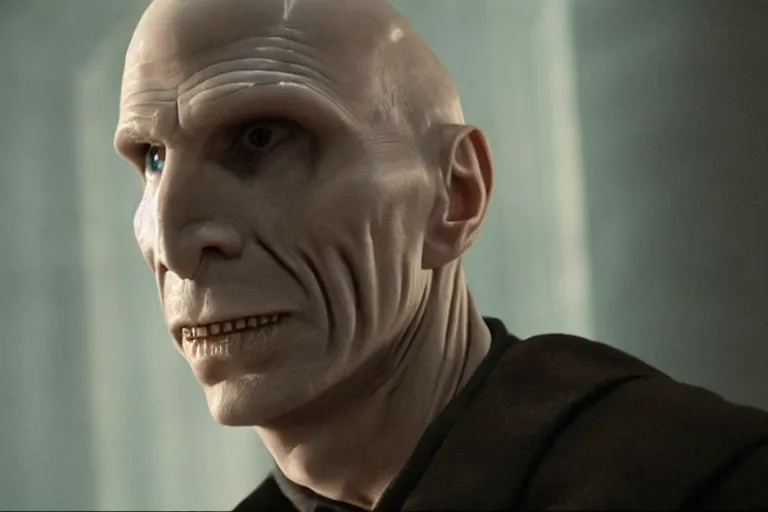 Image similar to film still of josef fiennes as Lord Voldemort in Harry Potter movie