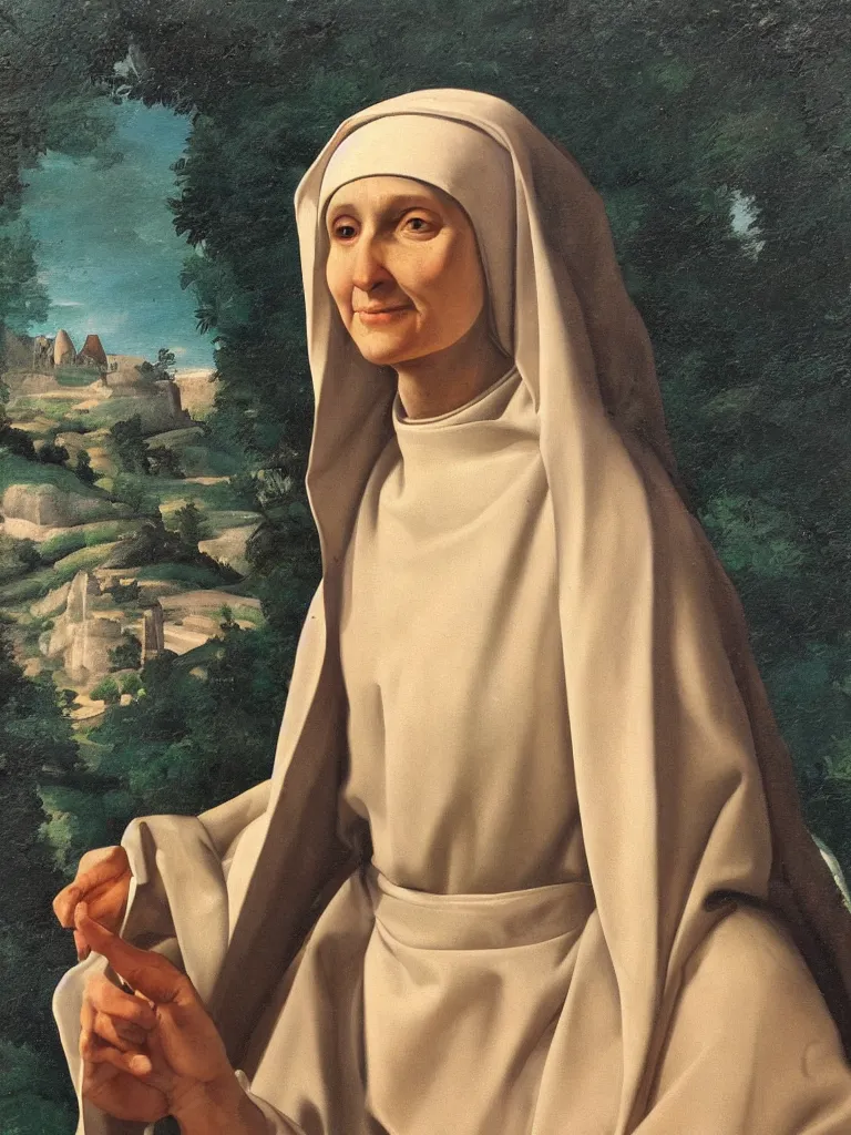 A Very Detailed Oil Painting Of The Nun Sainte Claire Stable 