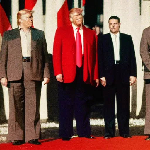 Image similar to Donald Trump standing beside the Soviet flag