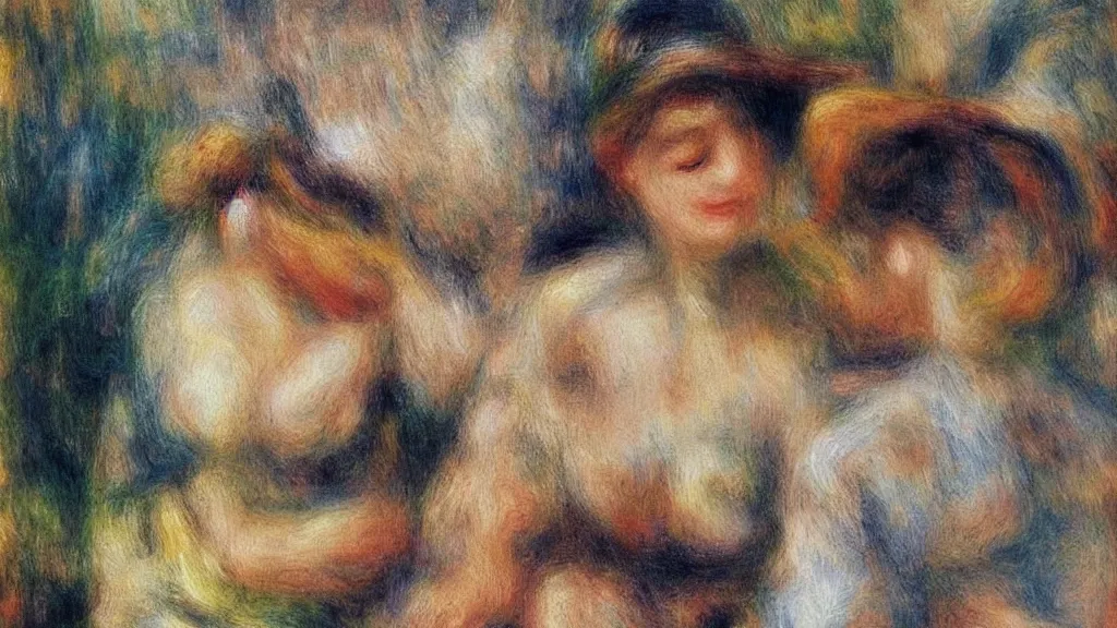 Image similar to abstract art painting, figures, lines, forms, geometry in style of pierre - auguste renoir, fotorealistic, high details,