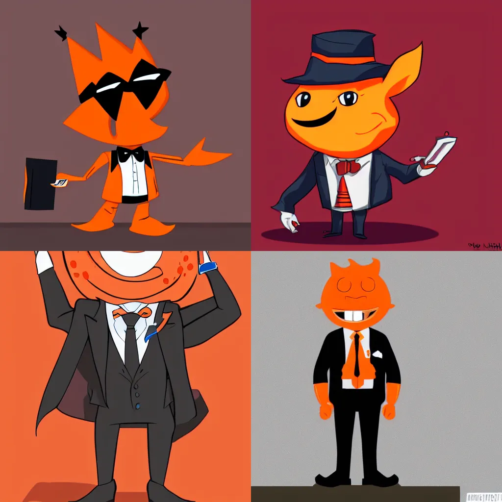 Prompt: president orange, an anthropomorphic orange in a black business suit. handsome face, cinematic lighting, studio trigger, studio gainax flat colors, heavy lineart