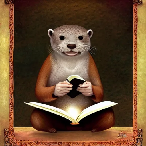 Image similar to an otter monk cleric reading his book, fantasy concept art by nicoletta ceccoli, mark ryden, lostfish, max fleischer