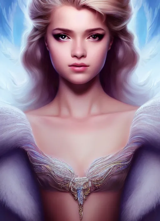 Prompt: photo of a gorgeous young woman swan princess in the style of stefan kostic, realistic, sharp focus, 8 k high definition, insanely detailed, intricate, elegant, art by stanley lau and artgerm