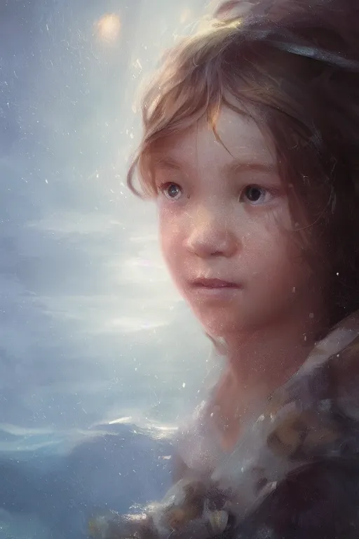 Image similar to Atlantis little girl, joyful, close-up portrait, intricate, elegant, volumetric lighting, scenery, digital painting, highly detailed, artstation, sharp focus, illustration, concept art, ruan jia, steve mccurry