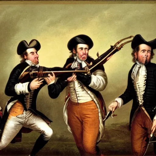 Prompt: Laughter and music made of muskets