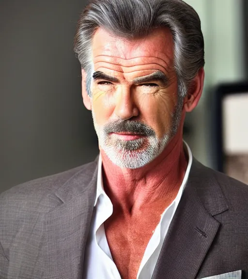 Image similar to a man who is a genetic combination of sean connery, pierce brosnan, warren beatty, and james dean, face and shoulders focus