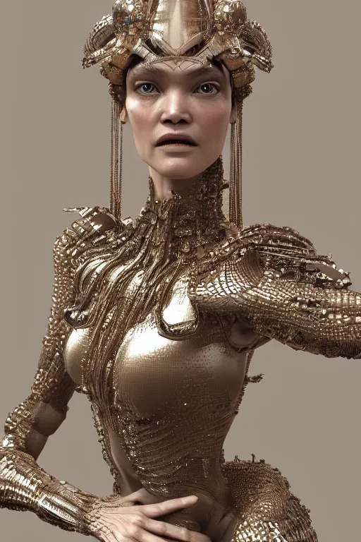 Image similar to a highly detailed 4 k render portrait of an alien goddess natalia vodianova in iris van herpen dress schiaparelli armor in diamonds and lots of jewelry in style of alphonse mucha trending on artstation made in unreal engine 4