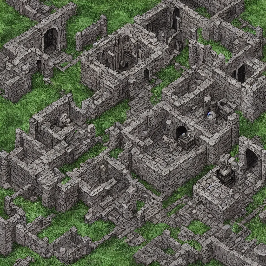 Image similar to tomb of elemental evil, isometric view, tileset, dungeons and dragons art by d. a. trampier, d & d tabletop miniature