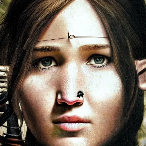 Prompt: katniss everdeen portrait : : photorealistic detailed intricate face details ultradetailed ultra - realistic by hieronymus bosch and james jean