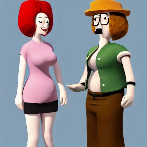 Image similar to christina hendricks as regular show characters, 3 d render, blender,