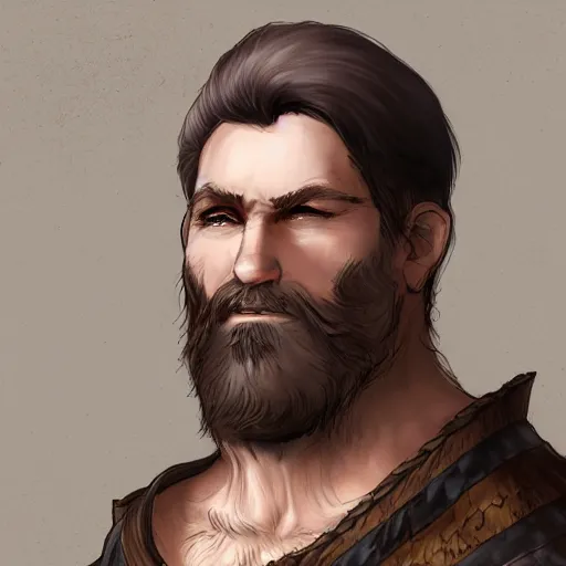 Prompt: 5 0 years old man, tall, stocky : fantasy : : brown hair, sympathetic, short brown beard : noble medieval clothing : : high detail, digital art, rpg, concept art, illustration